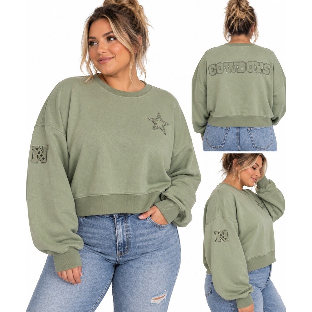 Dallas Cowboys Pro Standard 2XL Cropped Sweatshirt Sage Green NFL Embroidered
